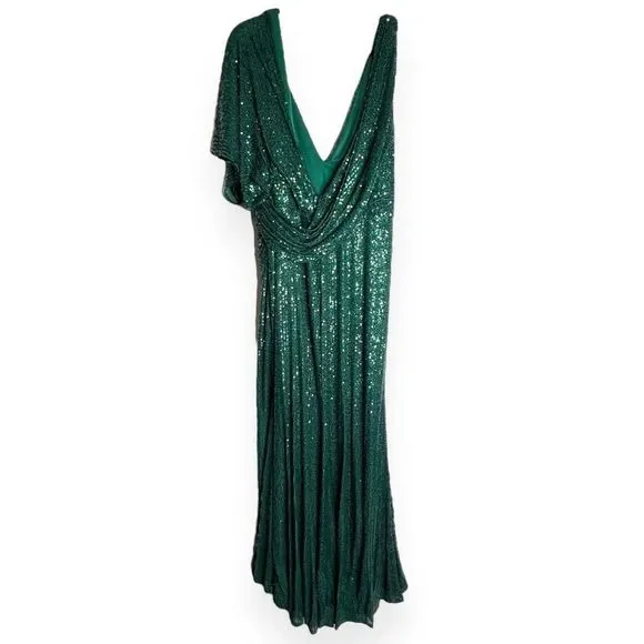 Ieena for Mac Duggal 26988 V-Neck Sequin Embellished Gown Emerald Green Size 18 - Picture 3 of 7